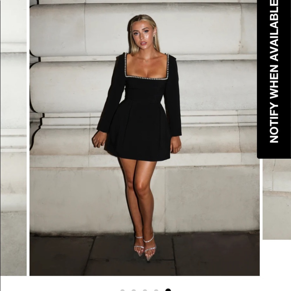 Black Square-Neck Mini Dress with Long Sleeves